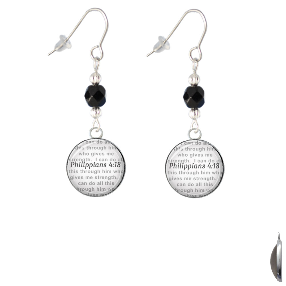 Delight Jewelry Domed Philippians 4:13 Black Bead French Earrings