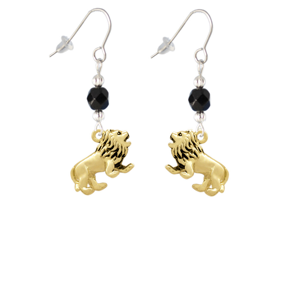 Delight Jewelry Gold Tone 3-D Lion Black Bead French Earrings