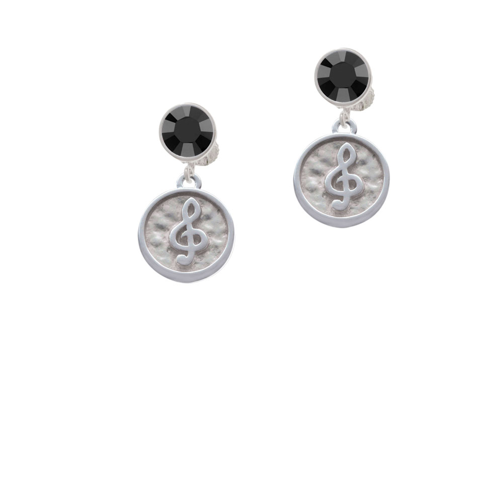 Delight Jewelry Music Clef - Round Seal Black Crystal Clip On Earrings