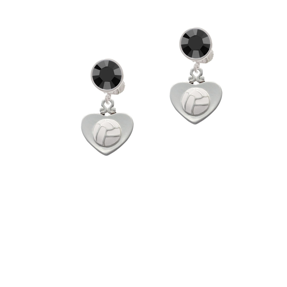 Delight Jewelry Volleyball in Heart Black Crystal Clip On Earrings
