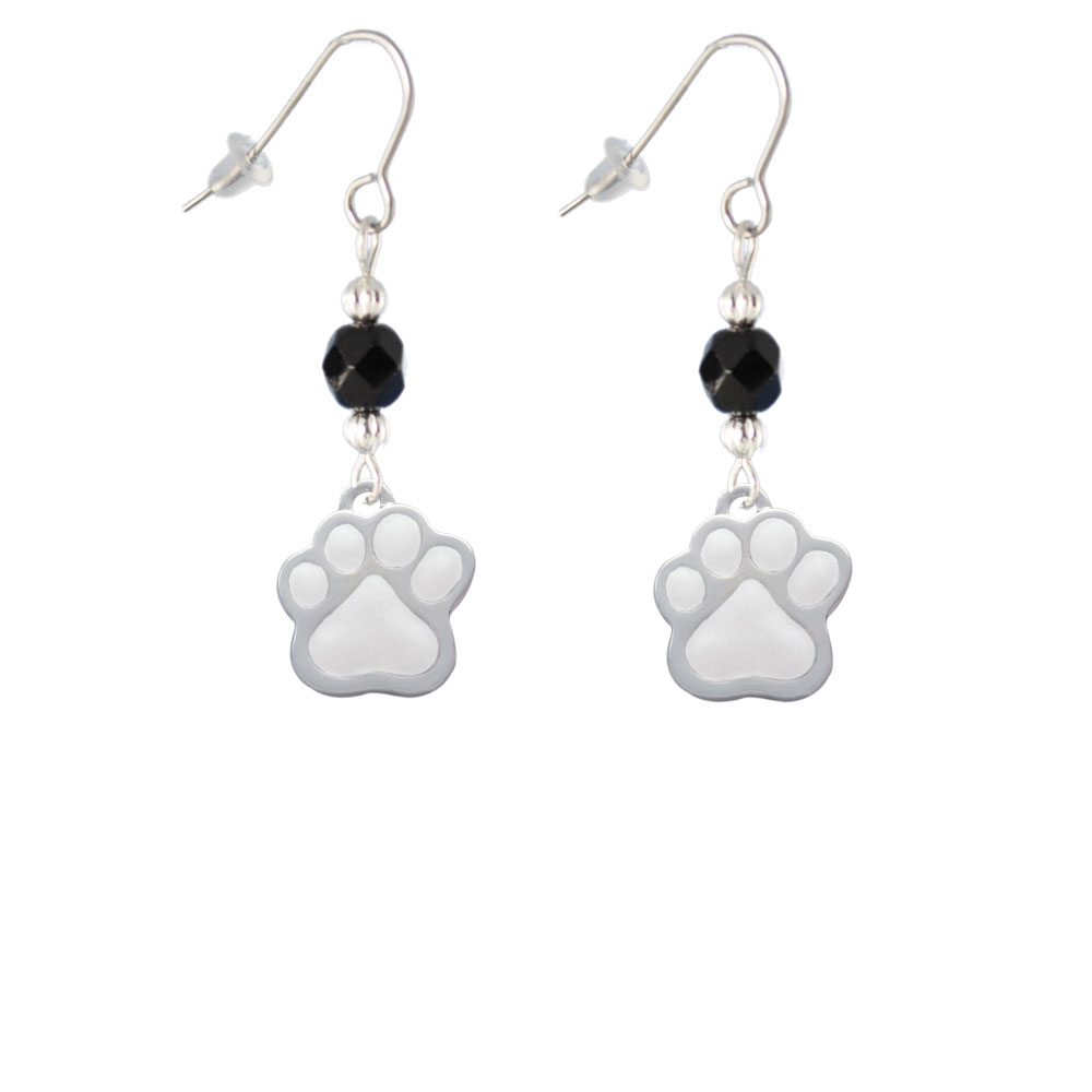 Delight Jewelry Large White Paw Black Bead French Earrings