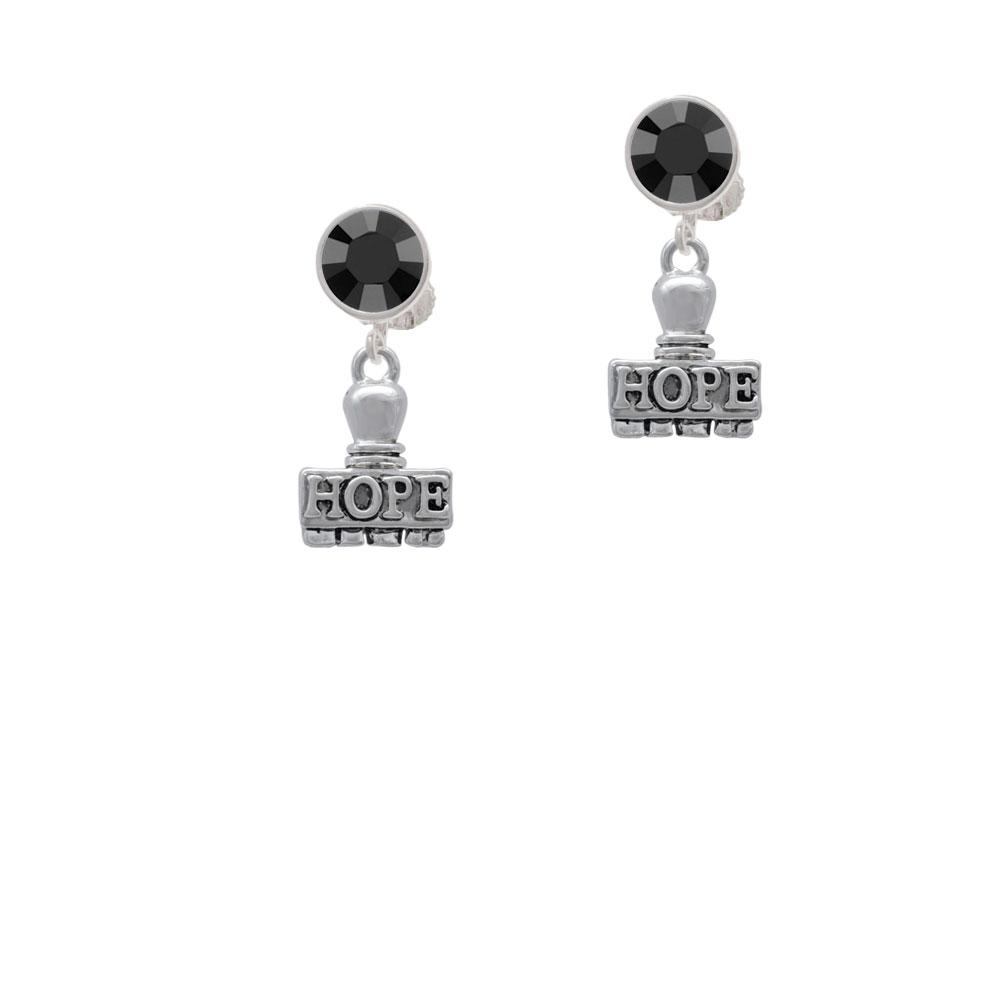 Delight Jewelry HOPE Stamp Black Crystal Clip On Earrings