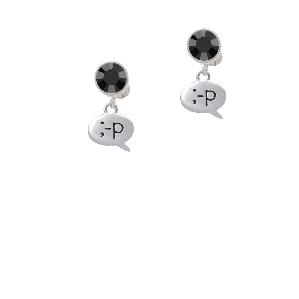 Delight Jewelry Emoticon :-P - Cheeky - Black Crystal Clip On Earrings