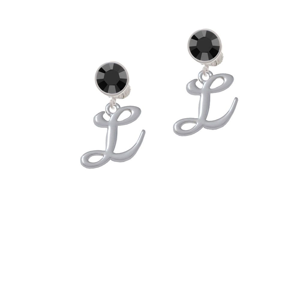 Delight Jewelry Small Gelato Script Initial - L - Black Crystal Clip On Earrings