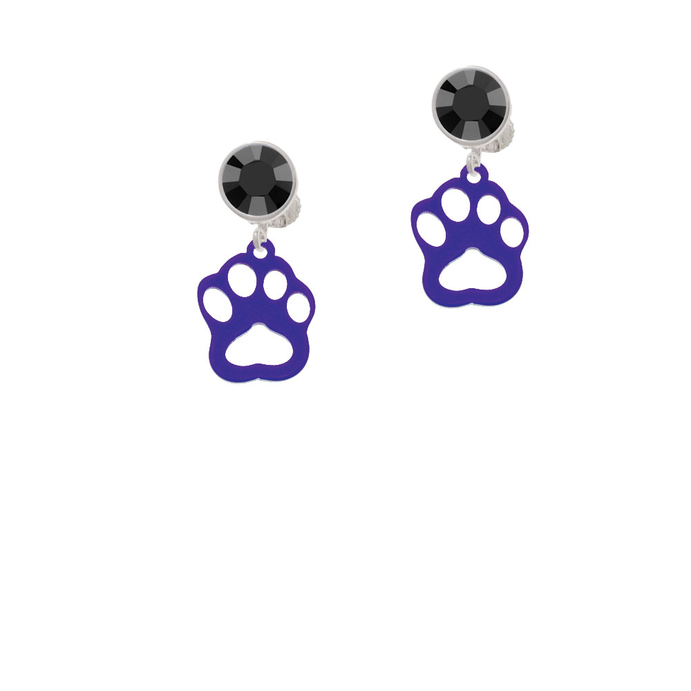 Delight Jewelry Acrylic Small Paw Purple Black Crystal Clip On Earrings
