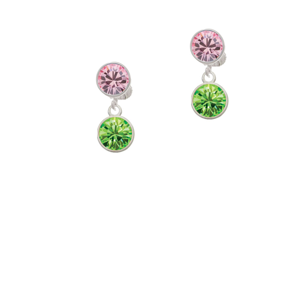 Delight Jewelry 10mm Lime Green Crystal Drop Pink Crystal Clip On Earrings