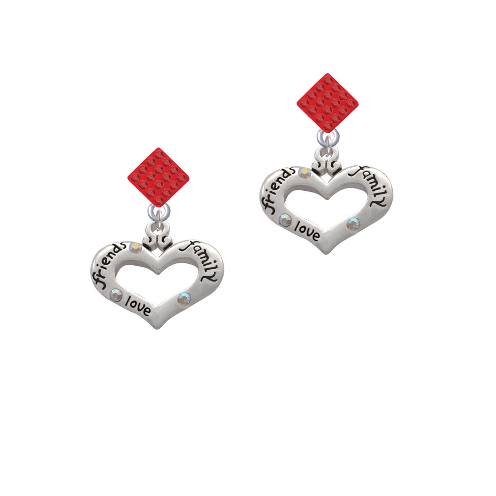 Delight Jewelry Heart with 3 AB Crystals - Friends Family Love Red Crystal Diamond-Shape Earrings