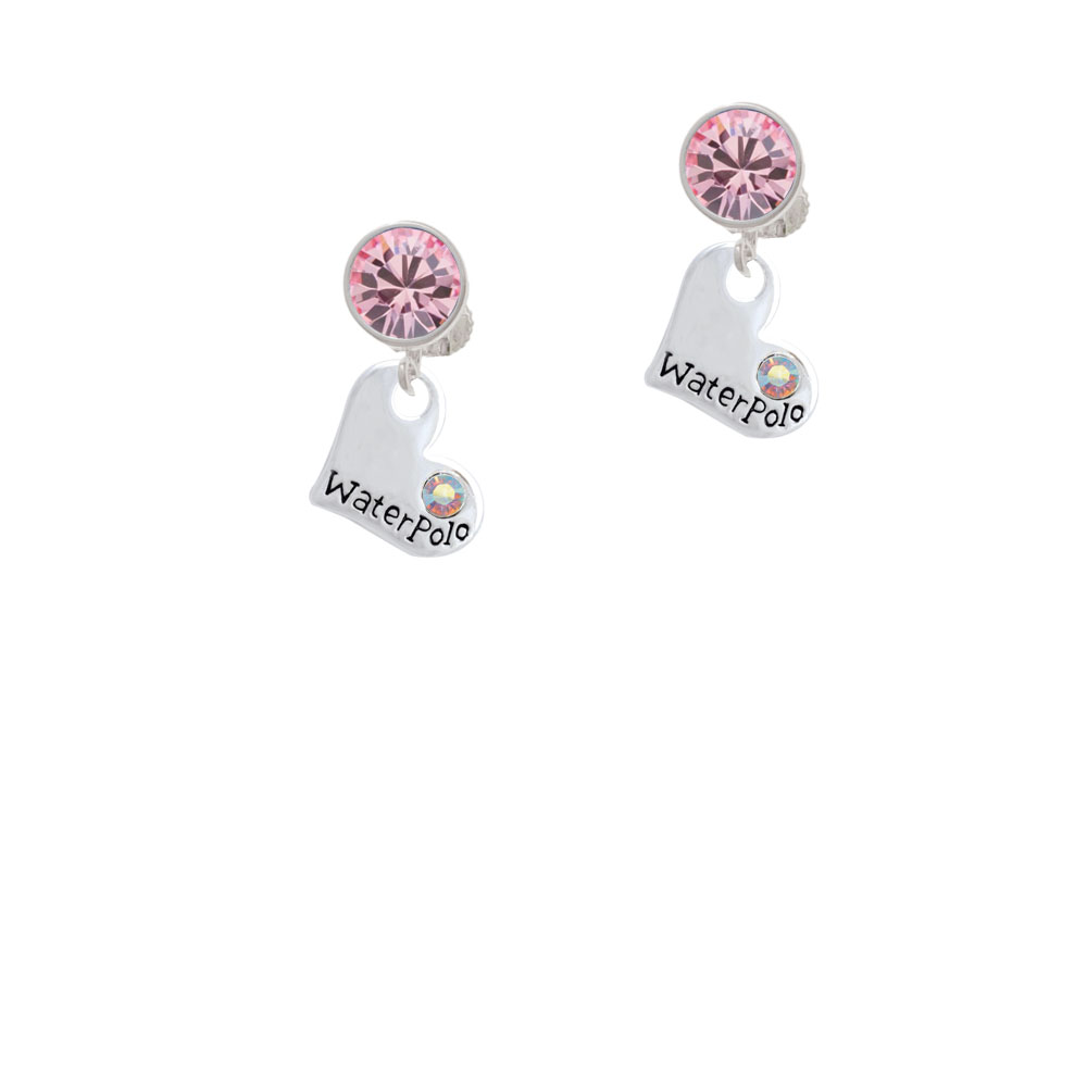 Delight Jewelry Heart with ''Water Polo'' and AB Crystal Pink Crystal Clip On Earrings