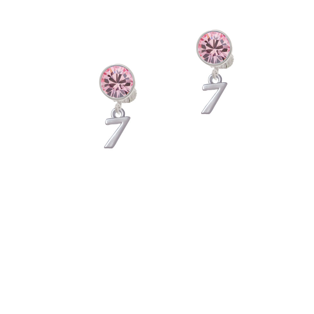 Delight Jewelry Small Number - 7 - Pink Crystal Clip On Earrings