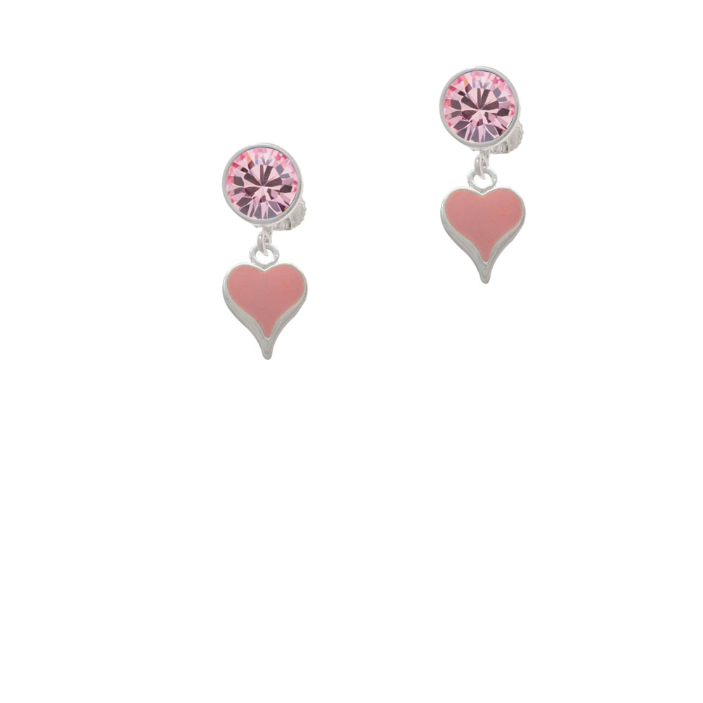 Delight Jewelry Small Long Pink Heart Pink Crystal Clip On Earrings