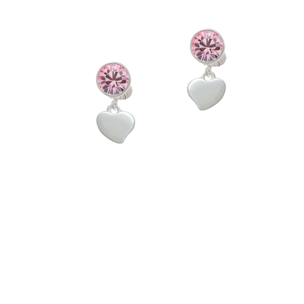 Delight Jewelry Small 2-D Puffy Heart Pink Crystal Clip On Earrings