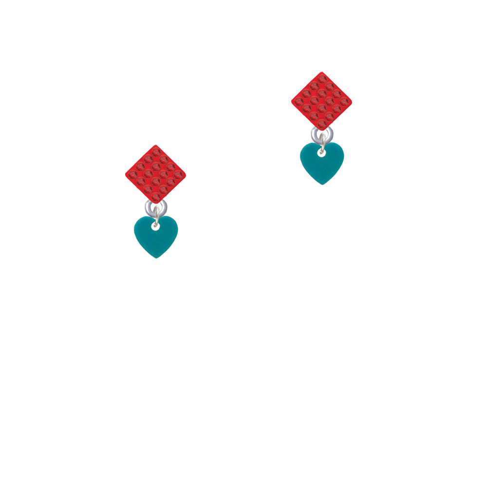 Delight Jewelry Acrylic 5/16" Teal Heart Red Crystal Diamond-Shape Earrings