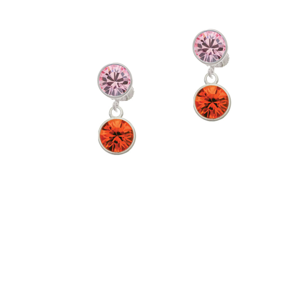Delight Jewelry 10mm Orange Oktant Crystal Drop Pink Crystal Clip On Earrings