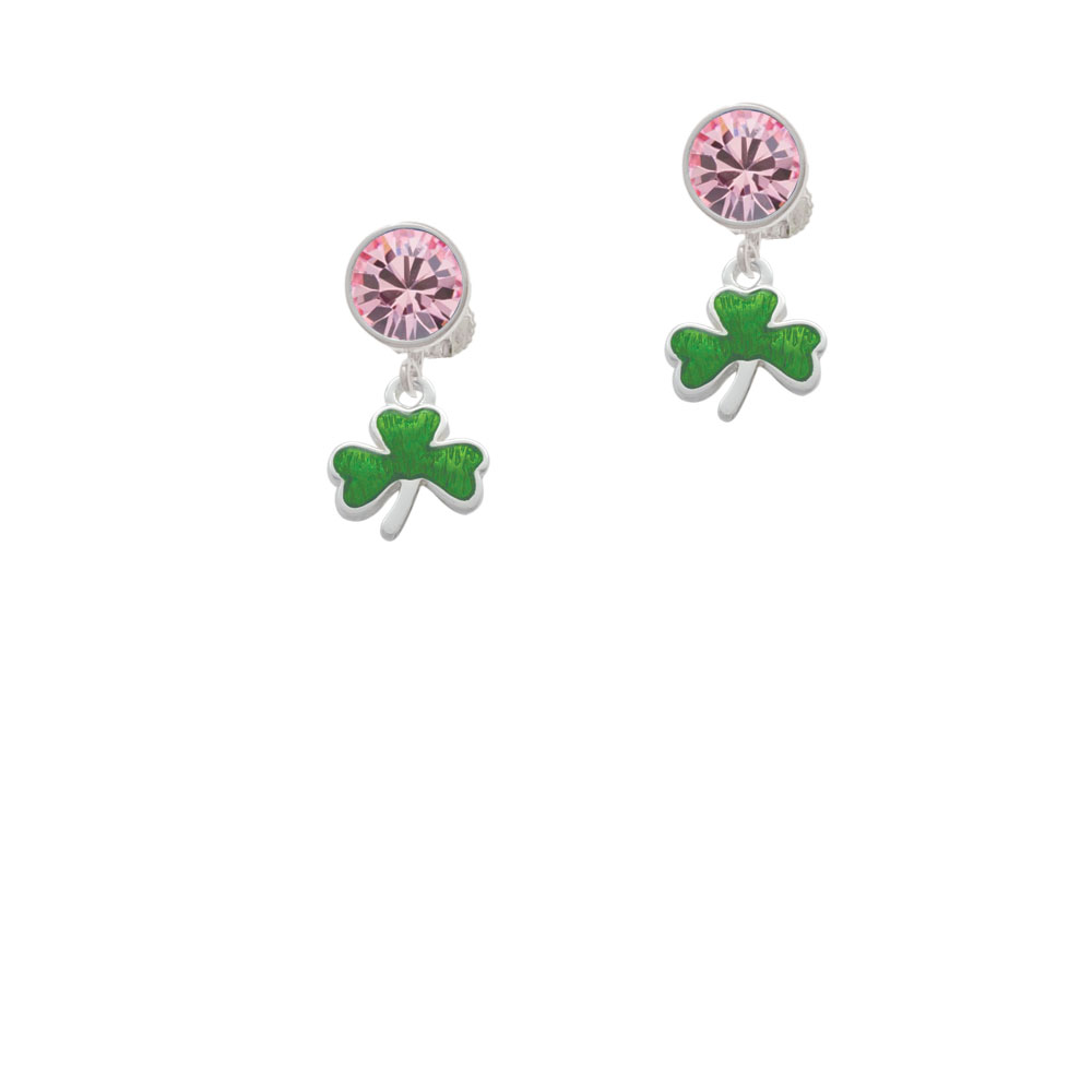 Delight Jewelry Translucent Green Shamrock Pink Crystal Clip On Earrings