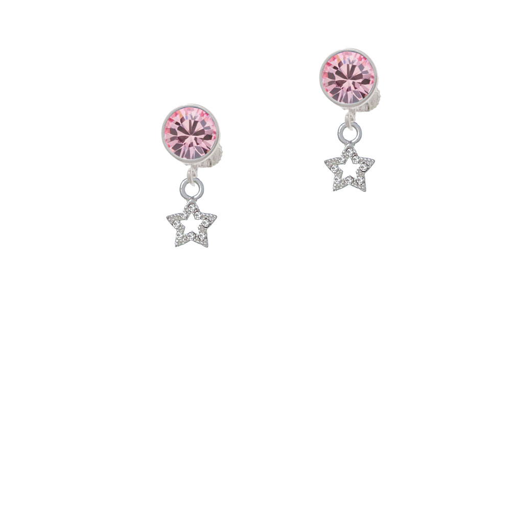 Delight Jewelry Mini Clear Crystal Star Pink Crystal Clip On Earrings