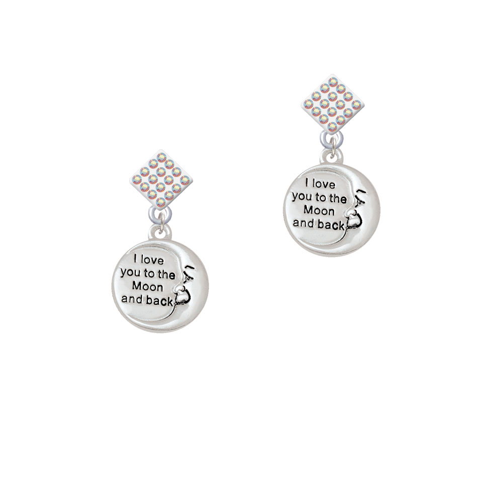 Delight Jewelry I Love You to the Moon and Back White AB Crystal Diamond-Shape Earrings