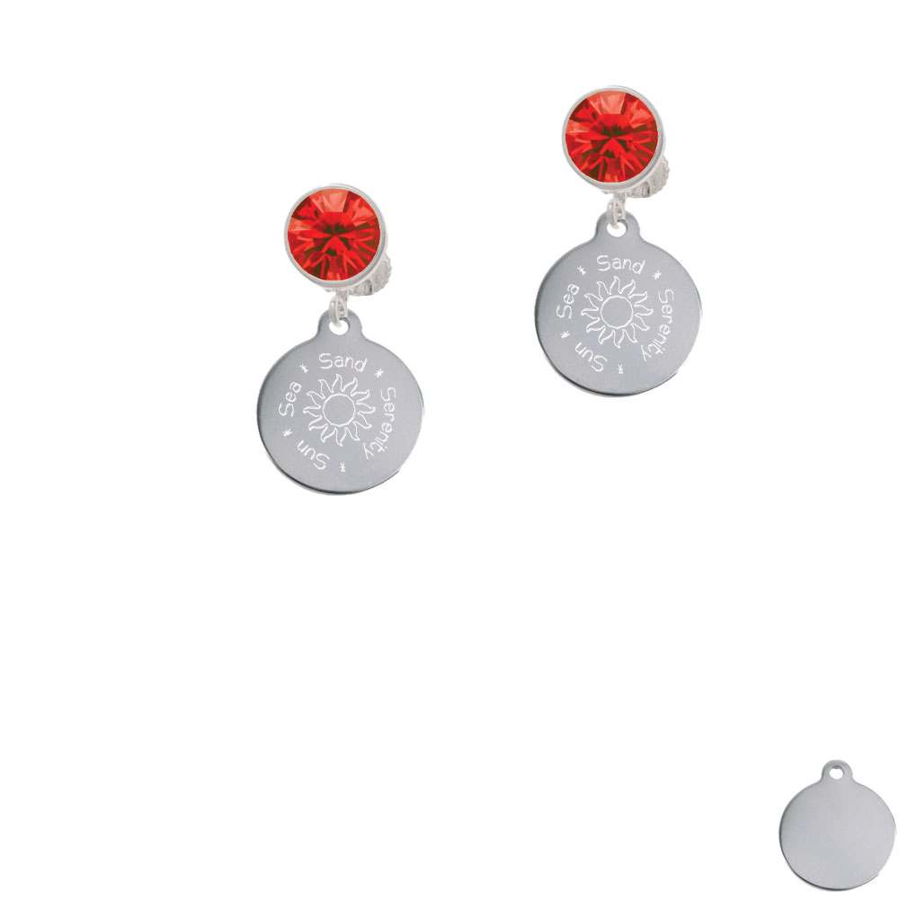 Delight Jewelry Engraved Sun Sea Sand Red Crystal Clip On Earrings