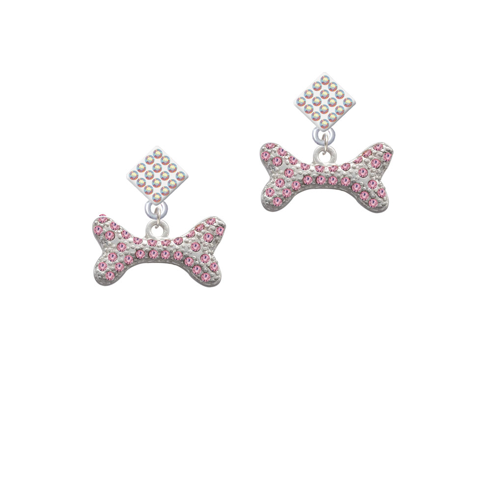 Delight Jewelry Large Light Pink Crystal Dog Bone White AB Crystal Diamond-Shape Earrings