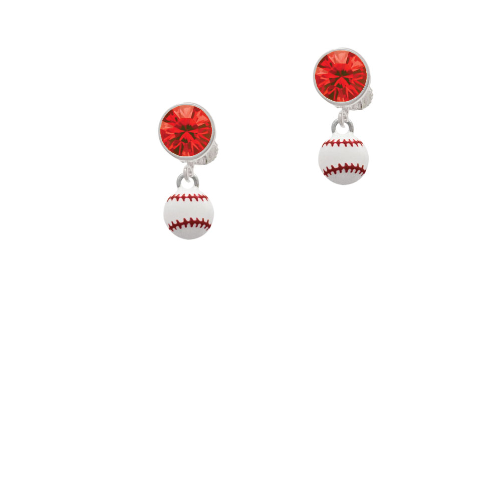 Delight Jewelry Mini Enamel Baseball Red Crystal Clip On Earrings