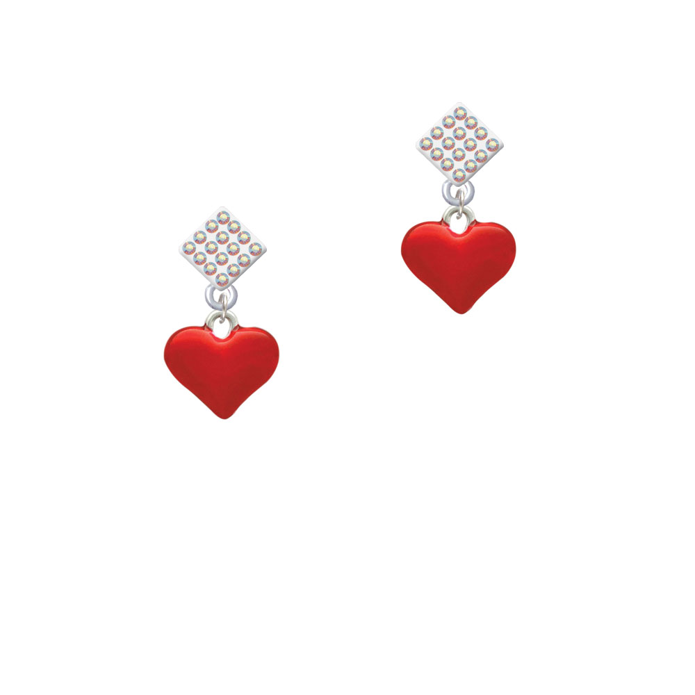 Delight Jewelry 3-D Translucent Red Puff Heart White AB Crystal Diamond-Shape Earrings