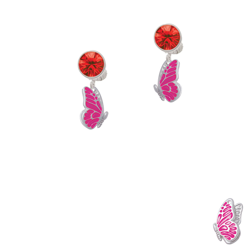 Delight Jewelry Translucent Hot Pink Flying Butterfly Red Crystal Clip On Earrings
