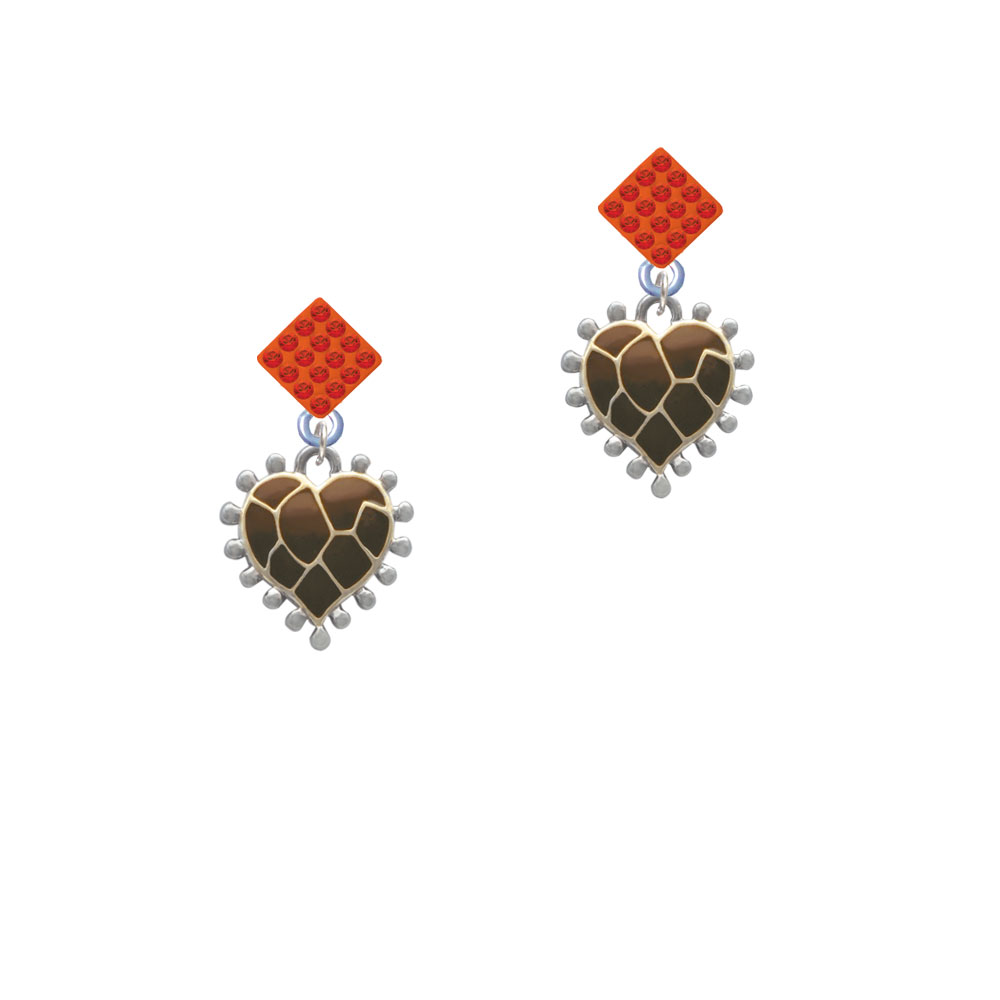 Delight Jewelry Two Tone Enamel Giraffe Print Heart Orange Crystal Diamond-Shape Earrings