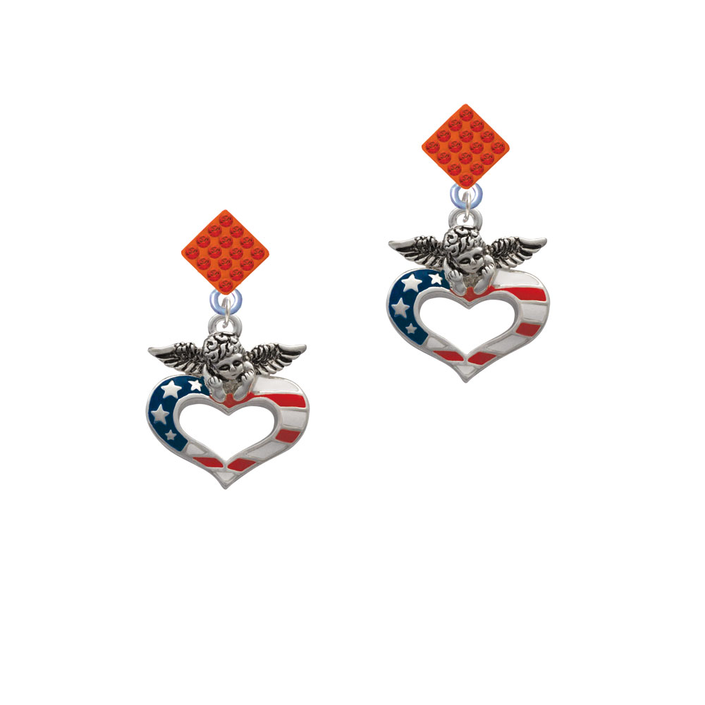 Delight Jewelry Patriotic Guardian Angel Heart Orange Crystal Diamond-Shape Earrings