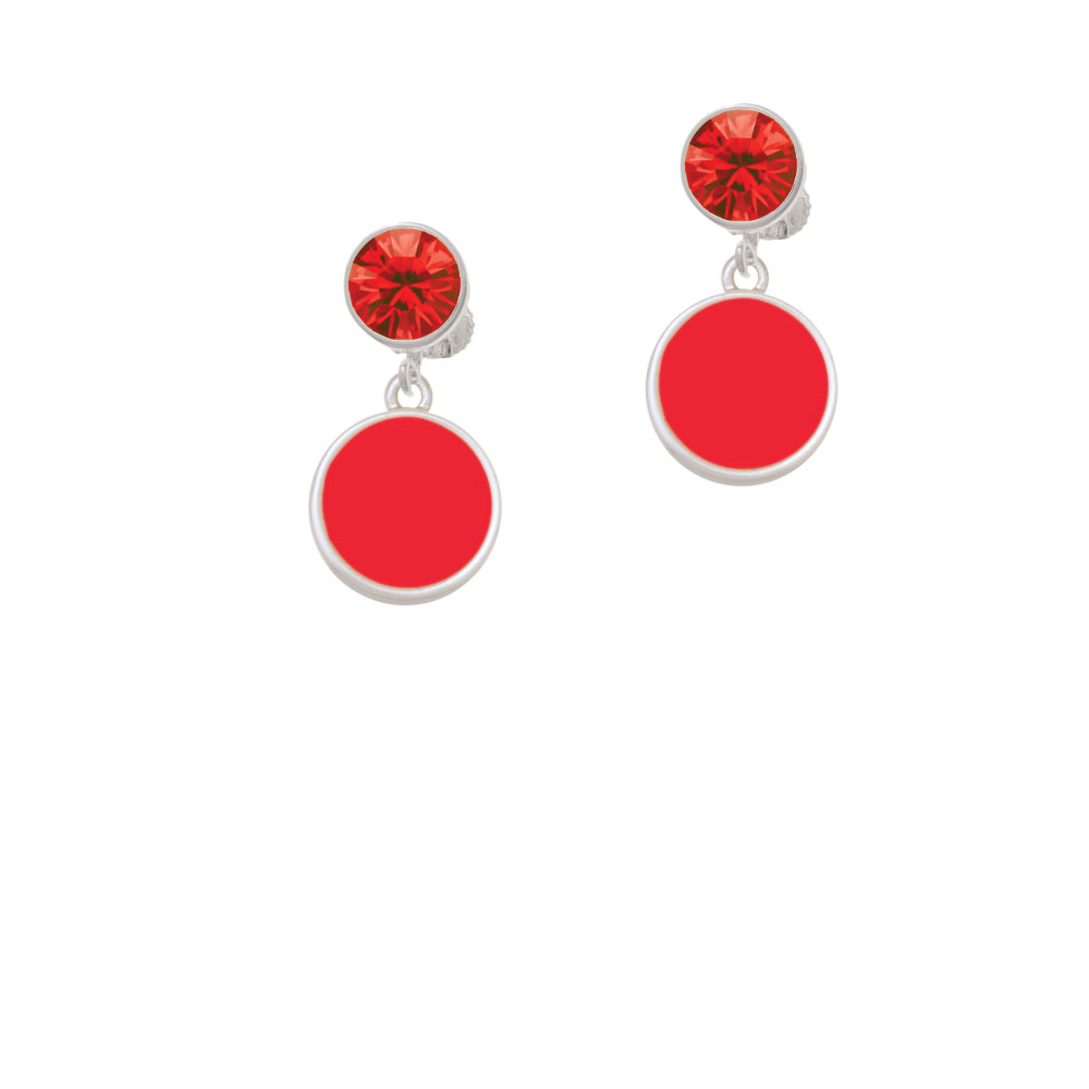 Delight Jewelry Small Red Enamel Disc Red Crystal Clip On Earrings