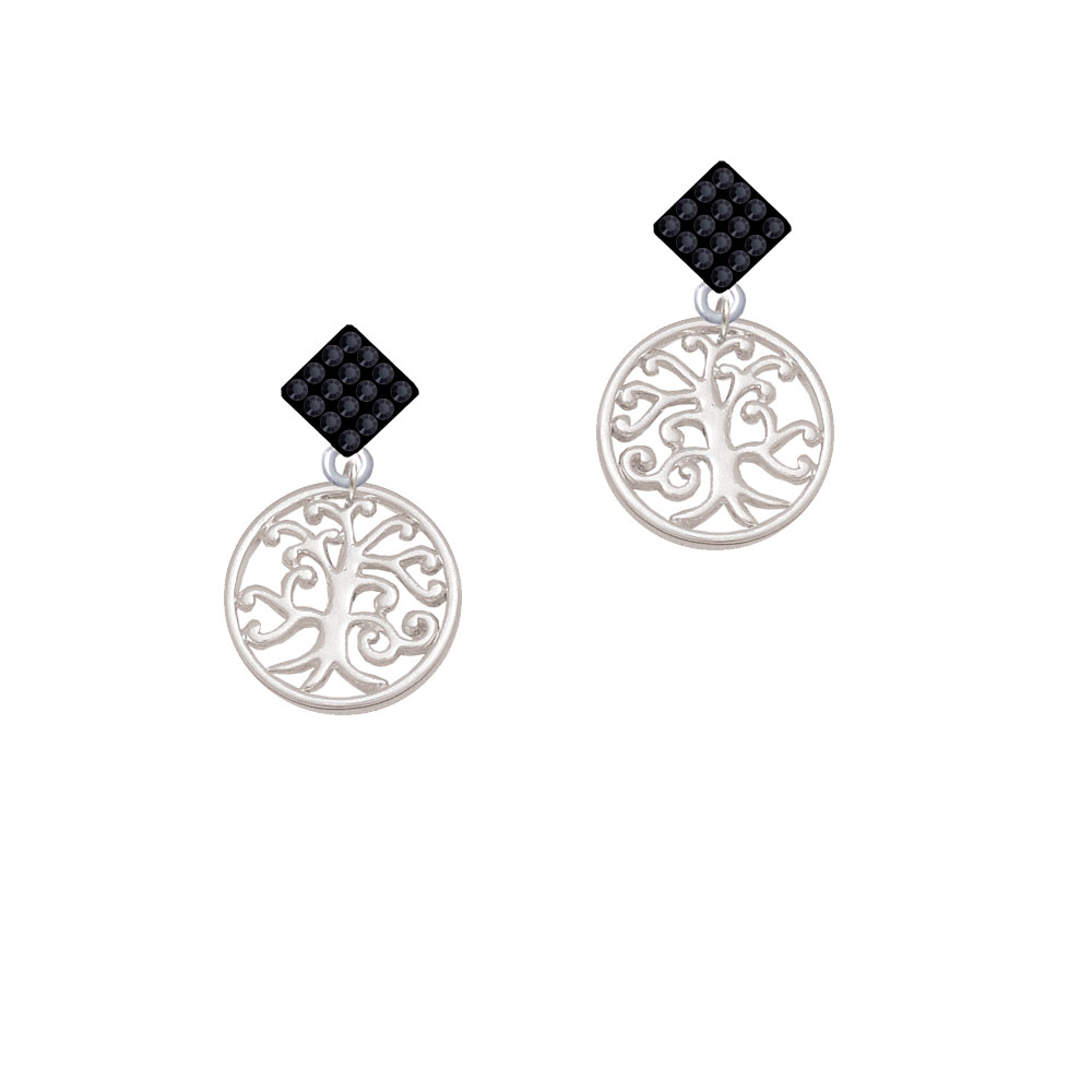 Delight Jewelry Tree of Life Cutout Black Crystal Diamond-Shape Earrings