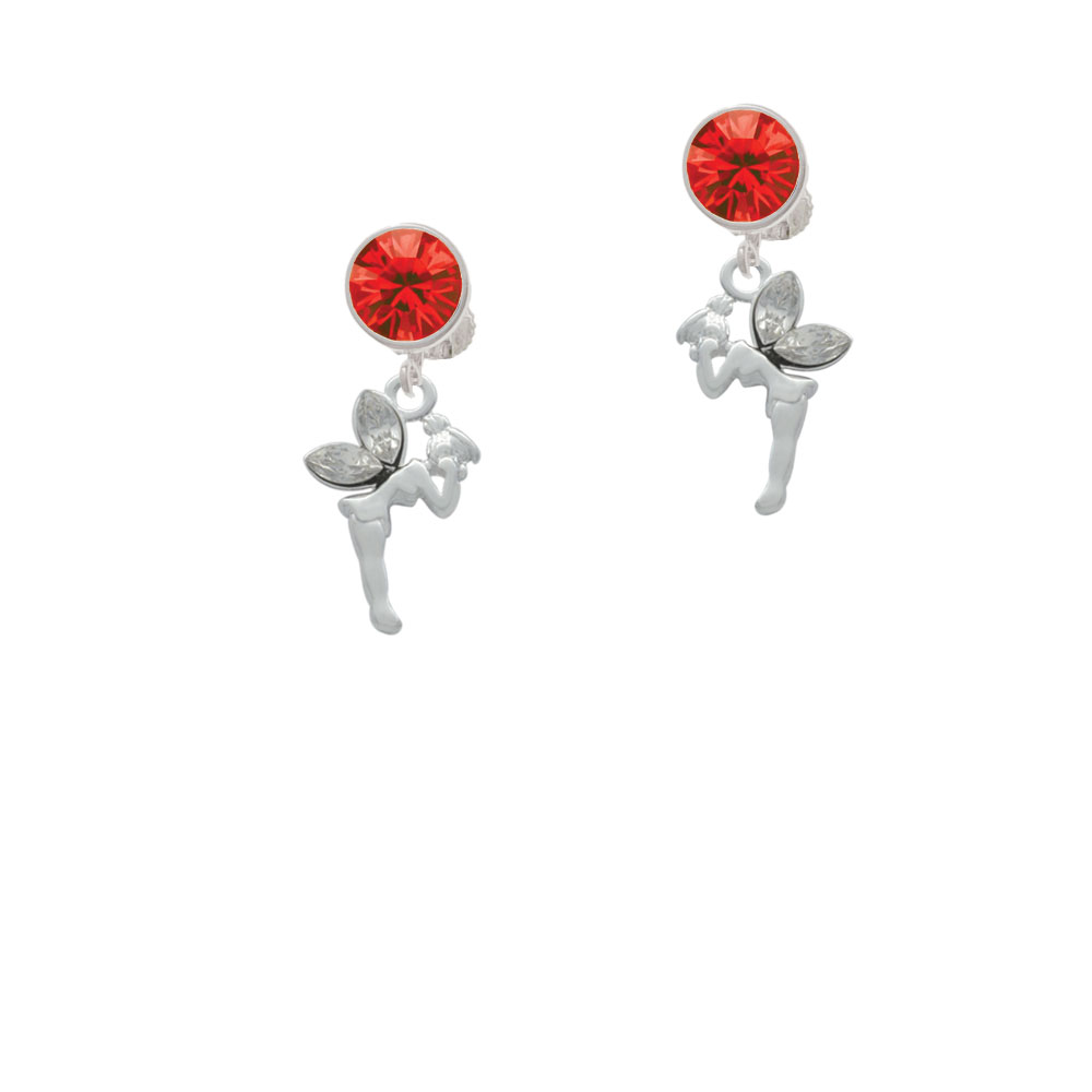 Delight Jewelry Small Fairy with Clear Wings Red Crystal Clip On Earrings 