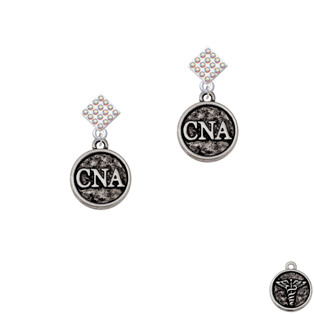 Delight Jewelry Nurse Caduceus Seal - CNA White AB Crystal Diamond-Shape Earrings