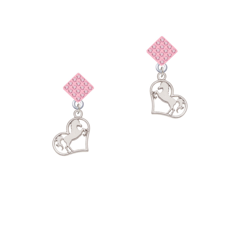 Delight Jewelry Stallion Silhouette Heart Pink Crystal Diamond-Shape Earrings