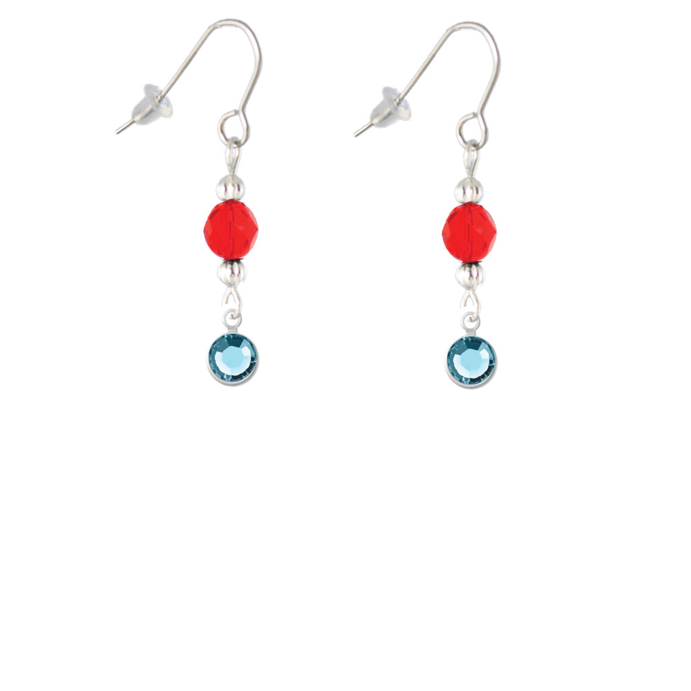Delight Jewelry Crystal Hot Blue Channel Drop Red Bead French Earrings