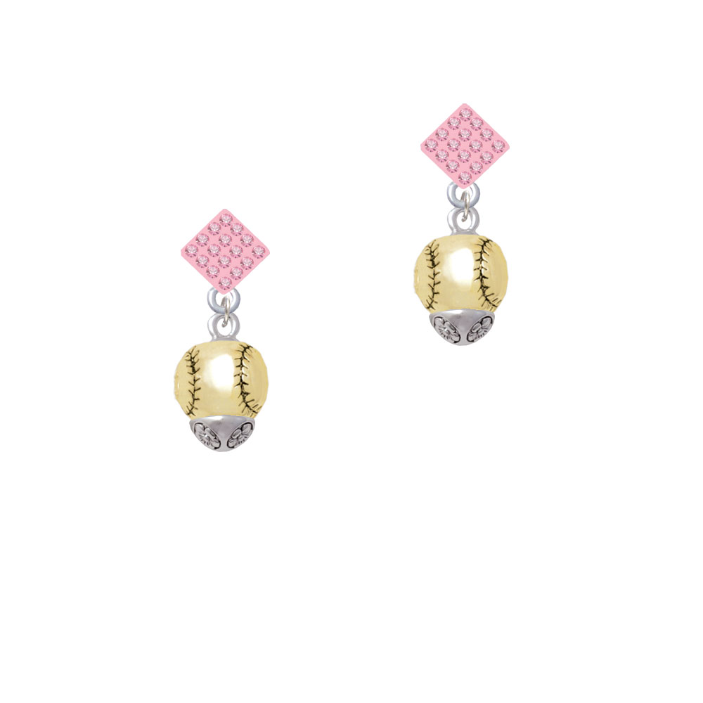 Delight Jewelry Gold Tone Baseball/Softball Spinner Pink Crystal Diamond-Shape Earrings
