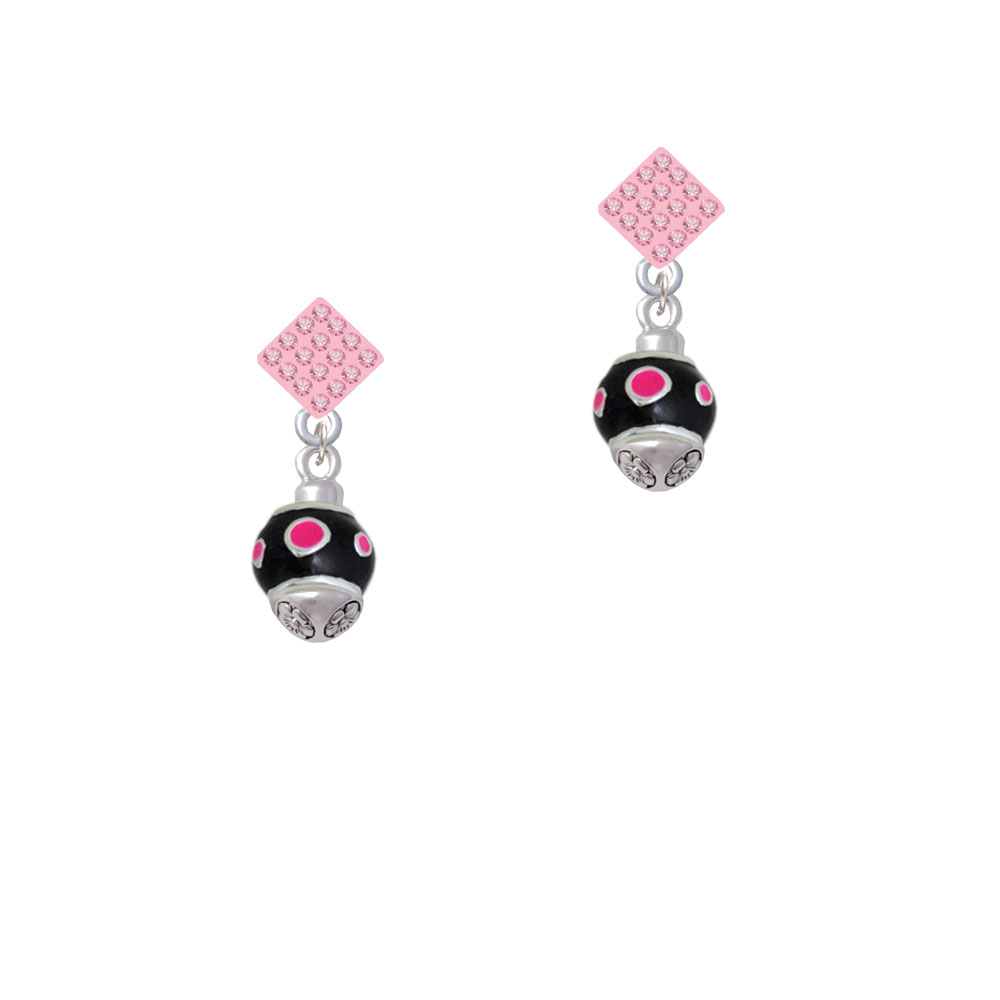 Delight Jewelry Hot Pink Dots on Black Spinner Pink Crystal Diamond-Shape Earrings
