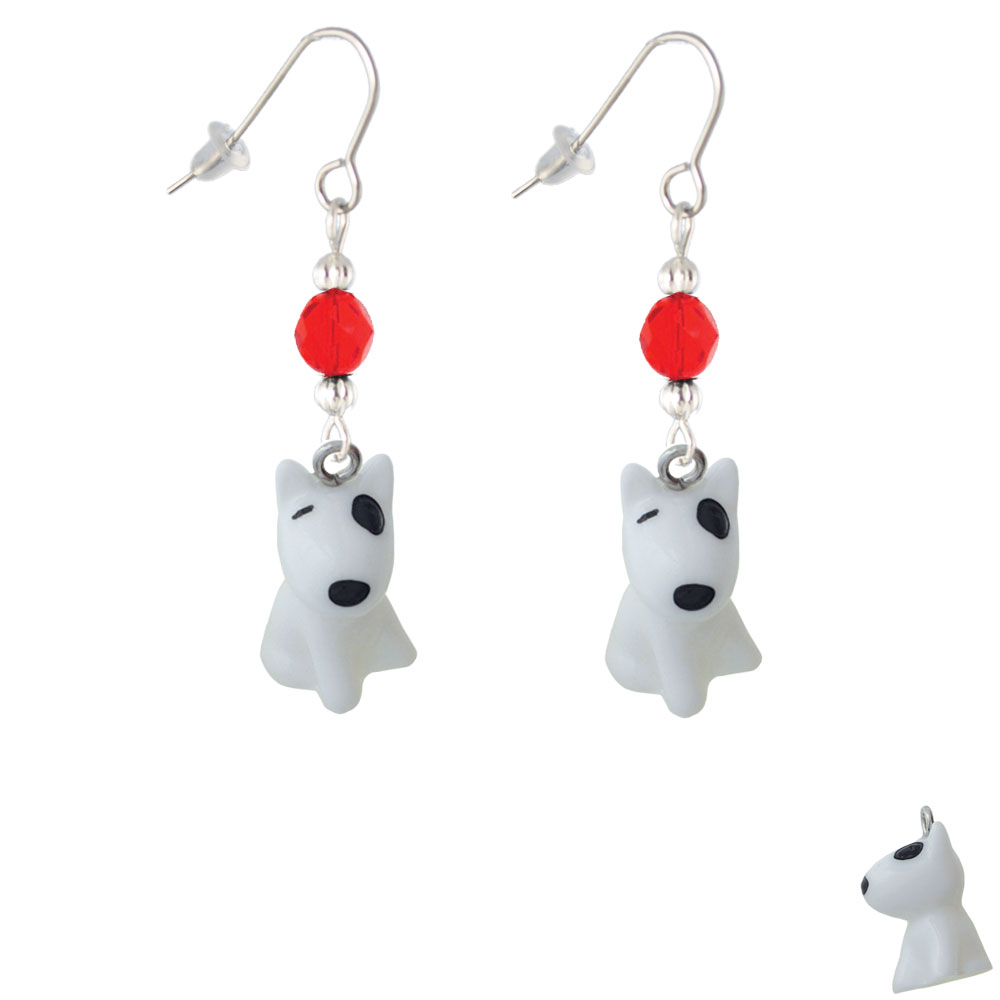 Delight Jewelry Resin White Bull Terrier Dog Red Bead French Earrings