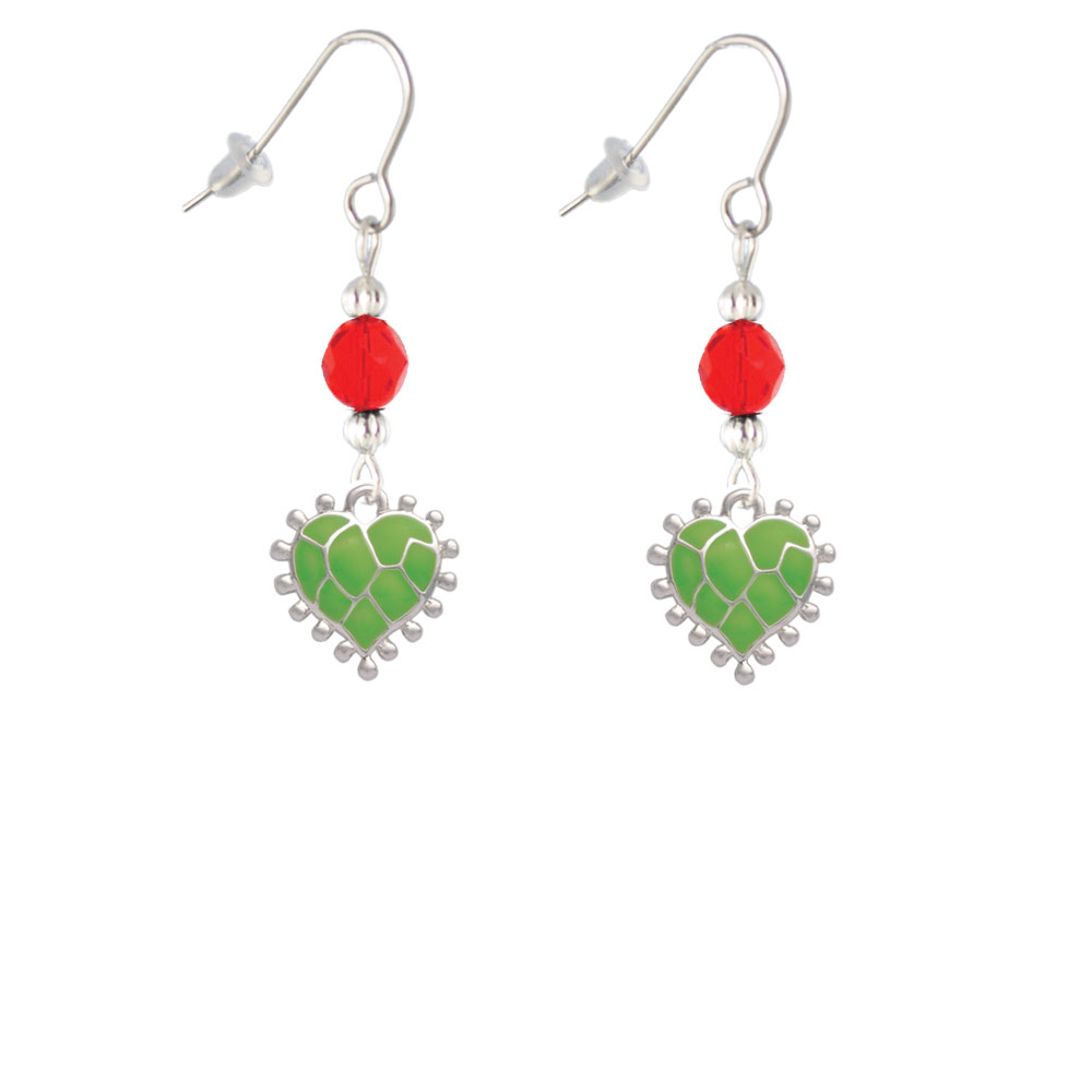 Delight Jewelry Lime Green Giraffe Print Heart Red Bead French Earrings