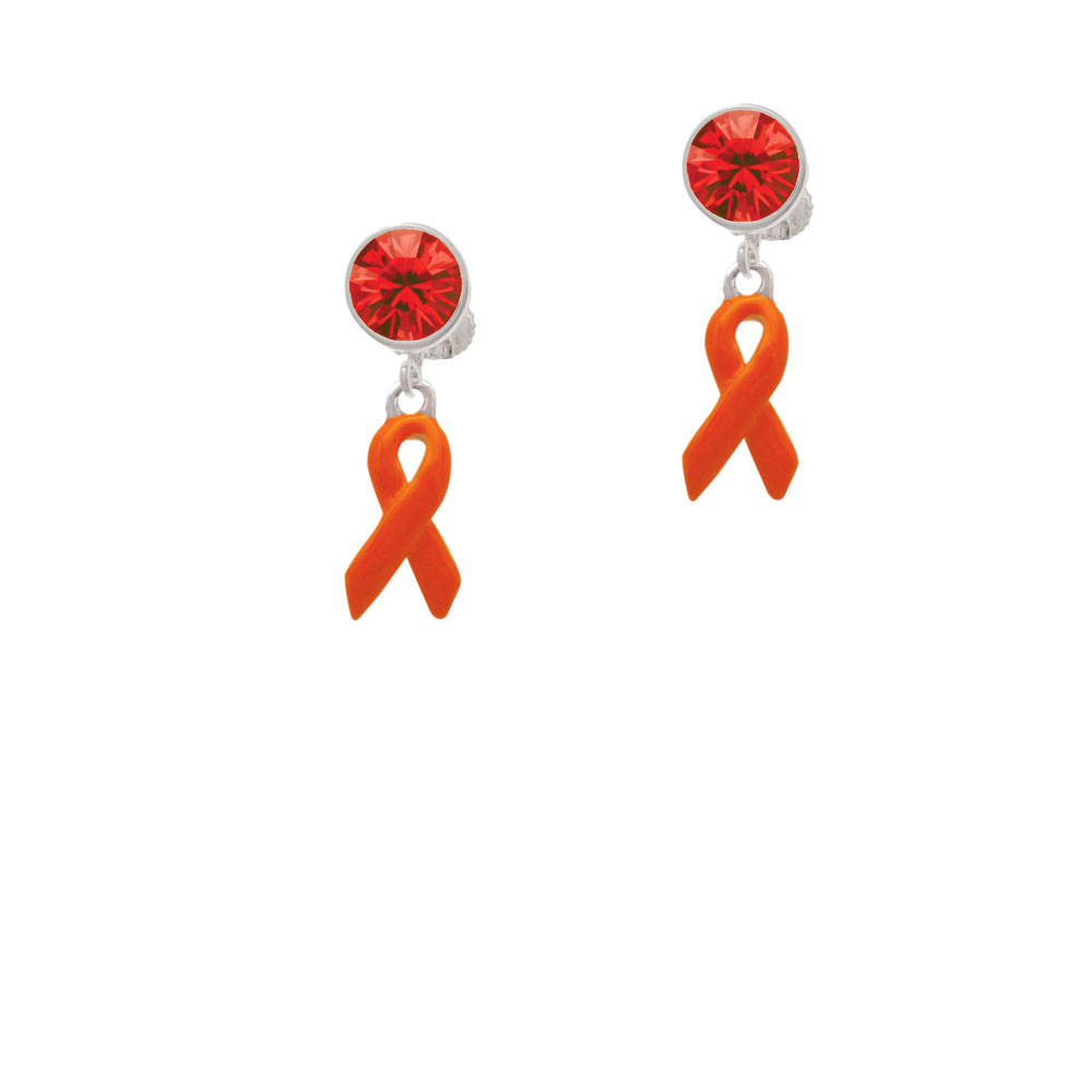 Delight Jewelry Orange Ribbon Red Crystal Clip On Earrings
