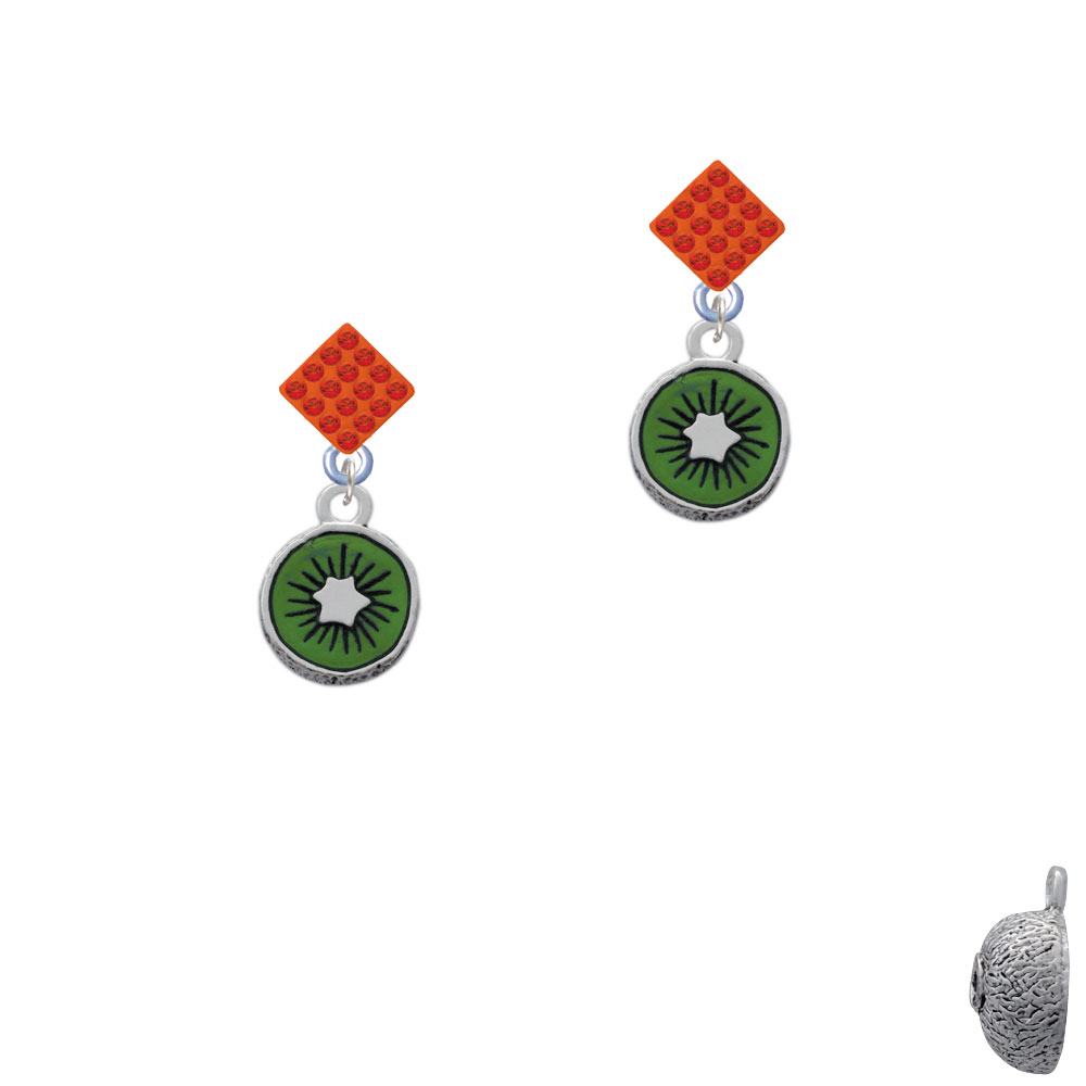 Delight Jewelry 3-D Green Enamel Kiwi Orange Crystal Diamond-Shape Earrings