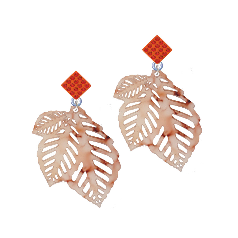 Delight Jewelry Acrylic Medium Triple Leaf Mixed Brown and Yellow Orange Crystal Diamond-Shape Earrings