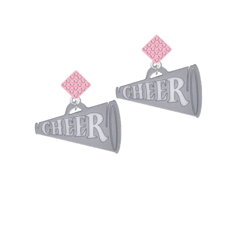 Delight Jewelry Acrylic 1.25" Silver Tone Cheer Megaphone Pink Crystal Diamond-Shape Earrings