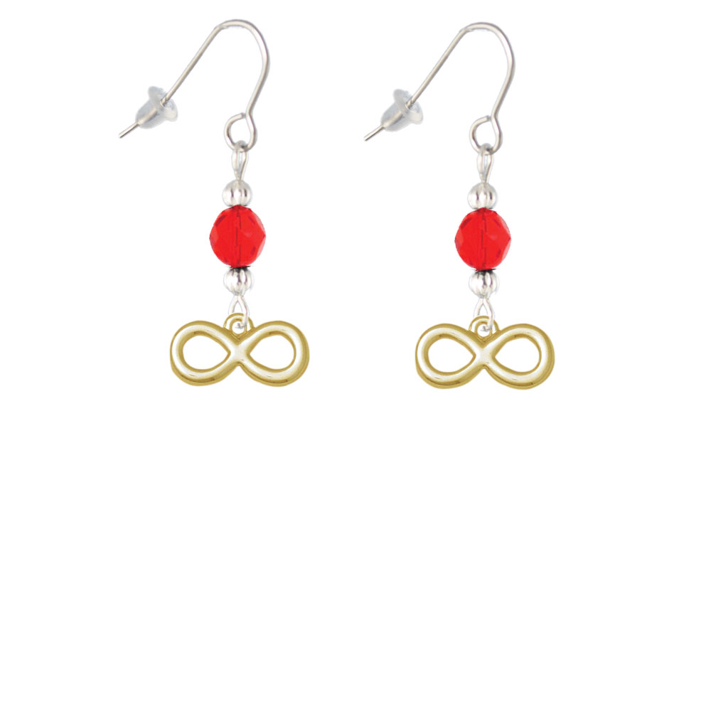 Delight Jewelry Medium Gold Tone Infinity Sign Red Bead French Earrings