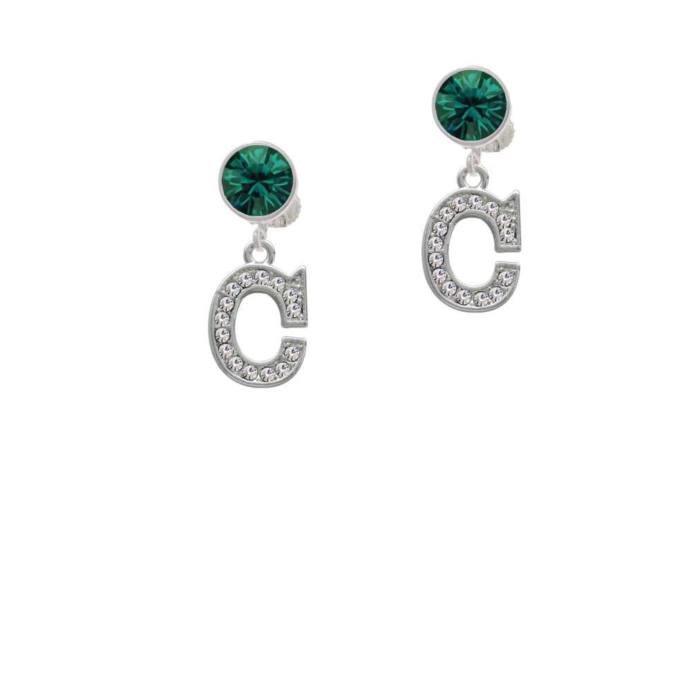 Delight Jewelry Crystal Initial - C - Beaded Border - Green Crystal Clip On Earrings