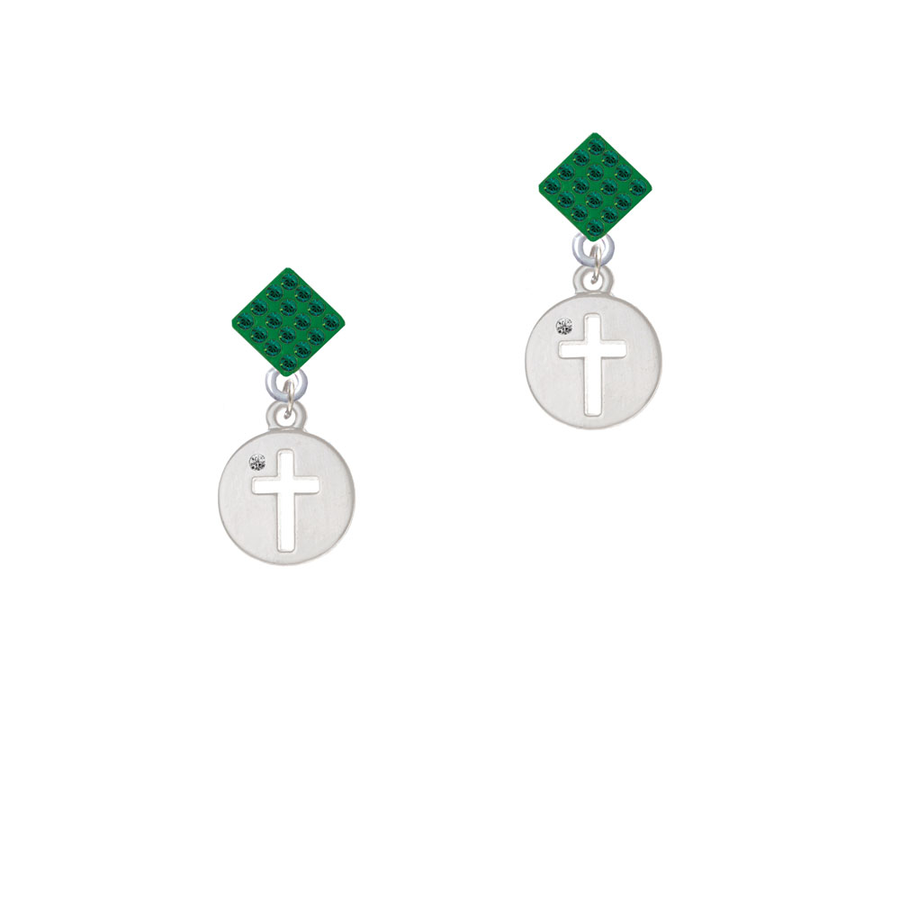 Delight Jewelry Cross Silhouette Green Crystal Diamond-Shape Earrings