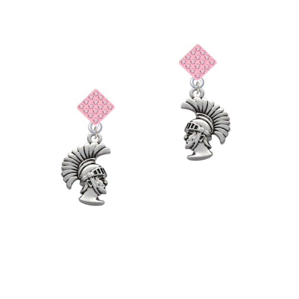 Delight Jewelry Large Trojan - Mascot Pink Crystal Diamond-Shape Earrings