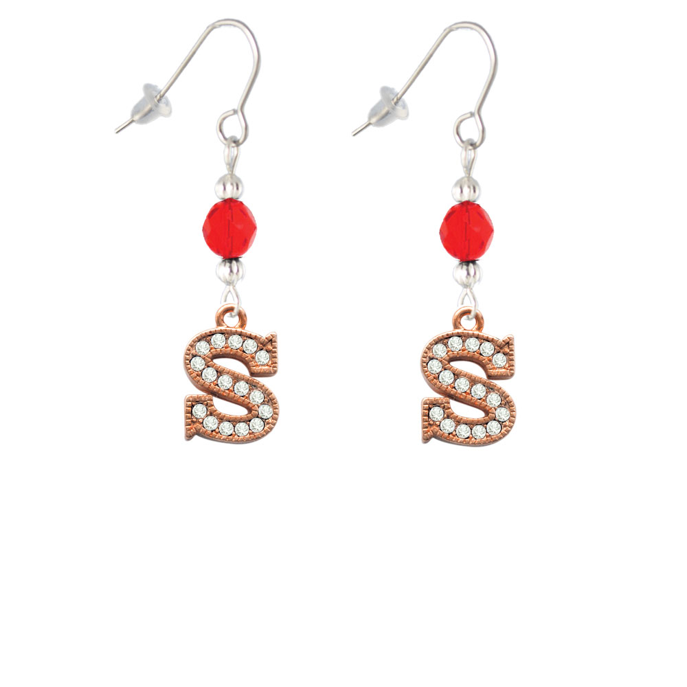 Delight Jewelry Crystal Rose Gold Tone Initial - S - Red Bead French Earrings