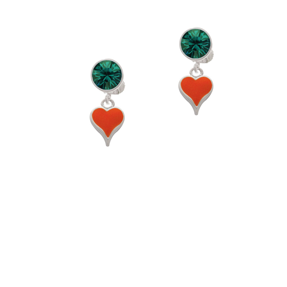 Delight Jewelry Small Long Orange Heart Green Crystal Clip On Earrings
