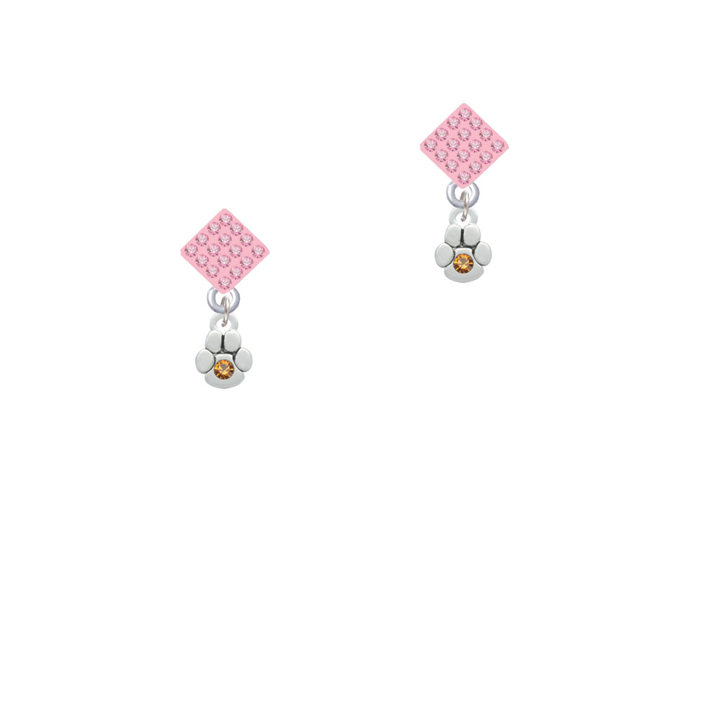 Delight Jewelry Mini Paw with Yellow Crystal Pink Crystal Diamond-Shape Earrings