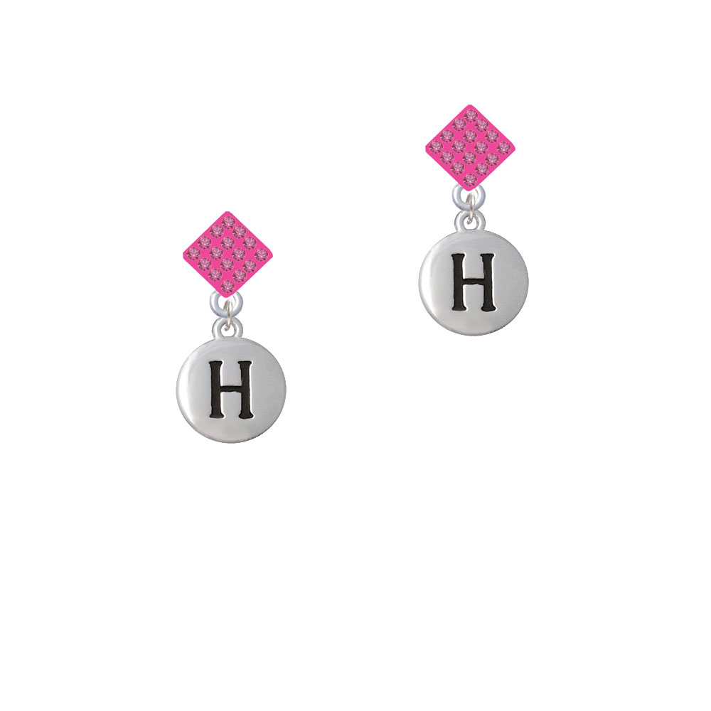 Delight Jewelry Capital Letter - H - Pebble Disc - Hot Pink Crystal Diamond-Shape Earrings