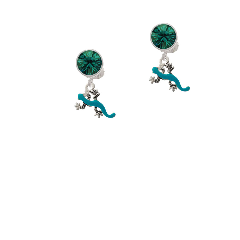 Delight Jewelry Small Teal Lizard Green Crystal Clip On Earrings
